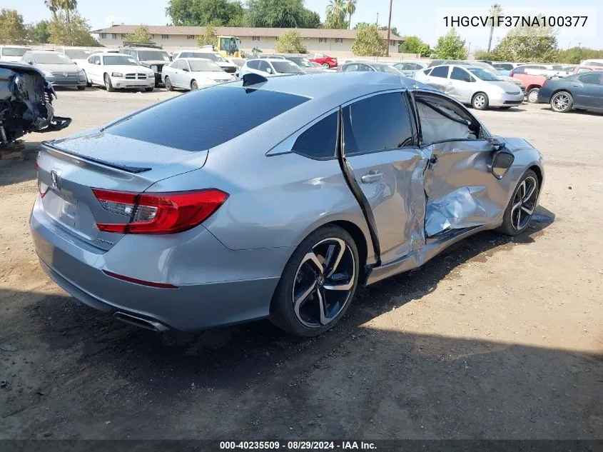 2022 Honda Accord Sport VIN: 1HGCV1F37NA100377 Lot: 40235509