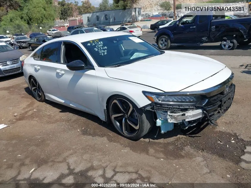 2022 Honda Accord Sport VIN: 1HGCV1F35NA043581 Lot: 40252308