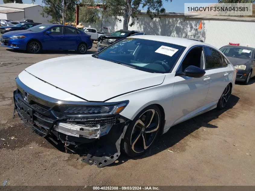 2022 Honda Accord Sport VIN: 1HGCV1F35NA043581 Lot: 40252308