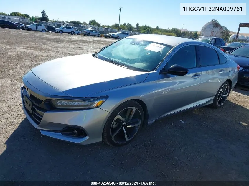 2022 Honda Accord Sport VIN: 1HGCV1F32NA009761 Lot: 40256546