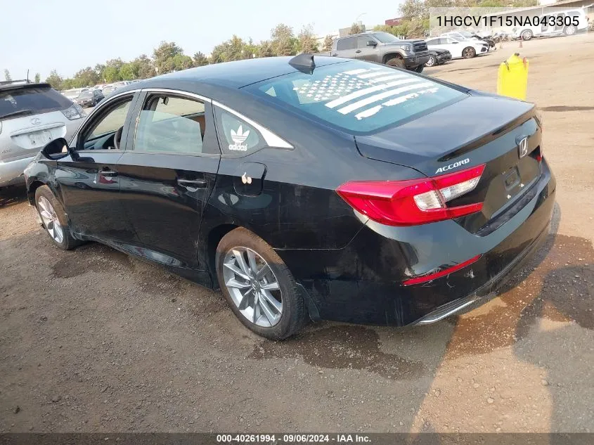 2022 Honda Accord Lx VIN: 1HGCV1F15NA043305 Lot: 40261994