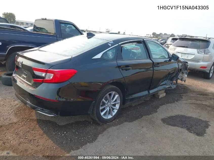 2022 Honda Accord Lx VIN: 1HGCV1F15NA043305 Lot: 40261994