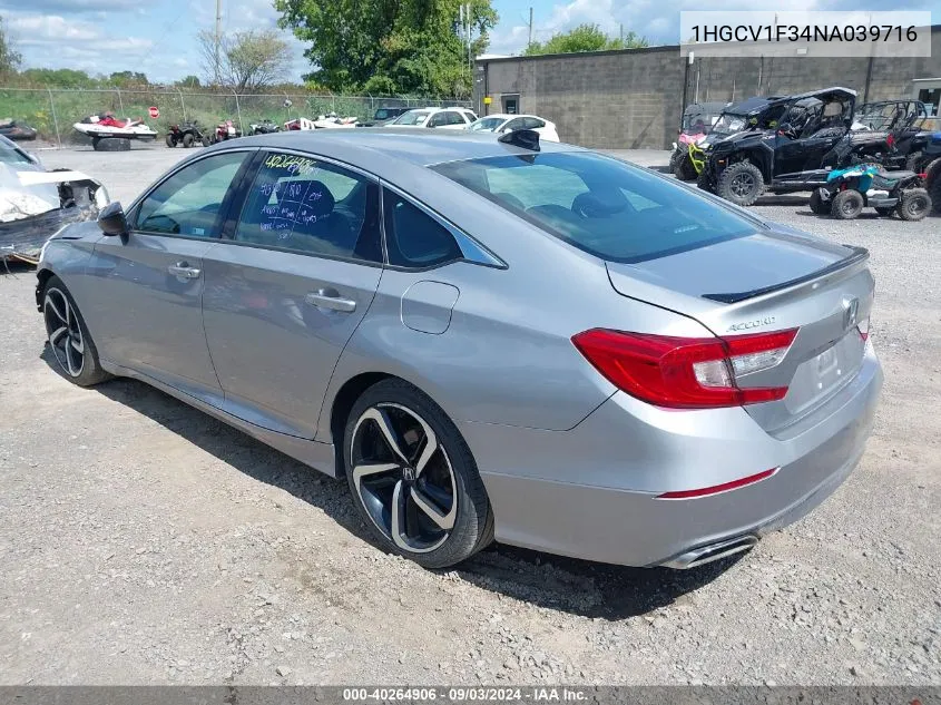 2022 Honda Accord Sport VIN: 1HGCV1F34NA039716 Lot: 40264906