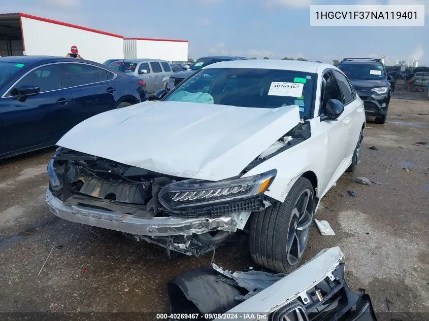 2022 Honda Accord Sport VIN: 1HGCV1F37NA119401 Lot: 40269467