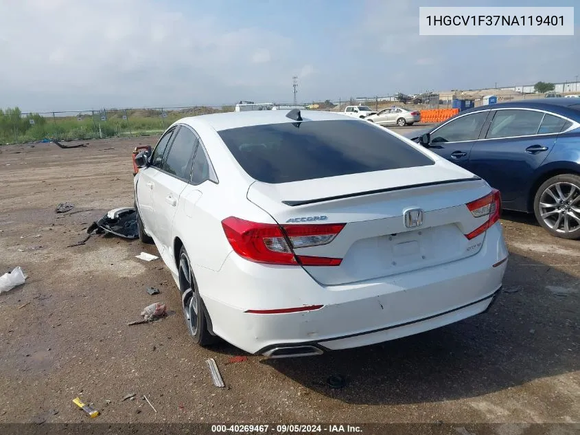 1HGCV1F37NA119401 2022 Honda Accord Sport