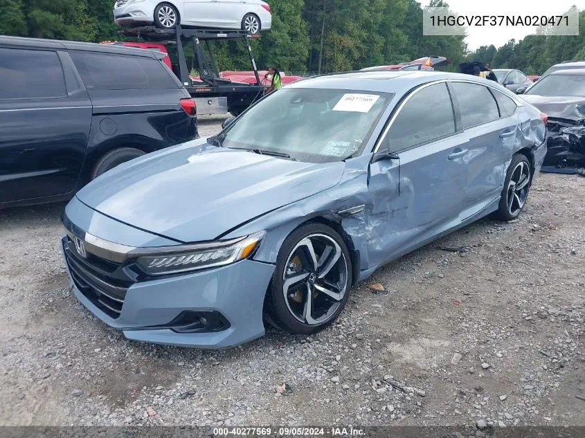 2022 Honda Accord Sport 2.0T VIN: 1HGCV2F37NA020471 Lot: 40277569