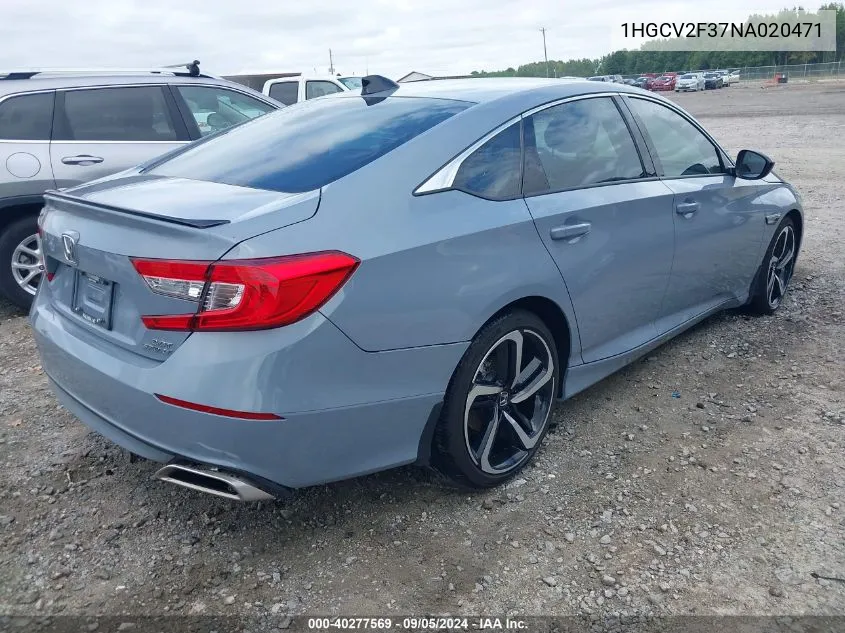 2022 Honda Accord Sport 2.0T VIN: 1HGCV2F37NA020471 Lot: 40277569