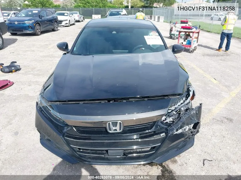 1HGCV1F31NA118258 2022 Honda Accord Sport