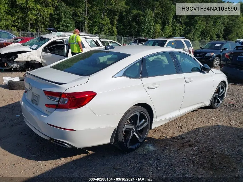 2022 Honda Accord Sport VIN: 1HGCV1F34NA103690 Lot: 40288104