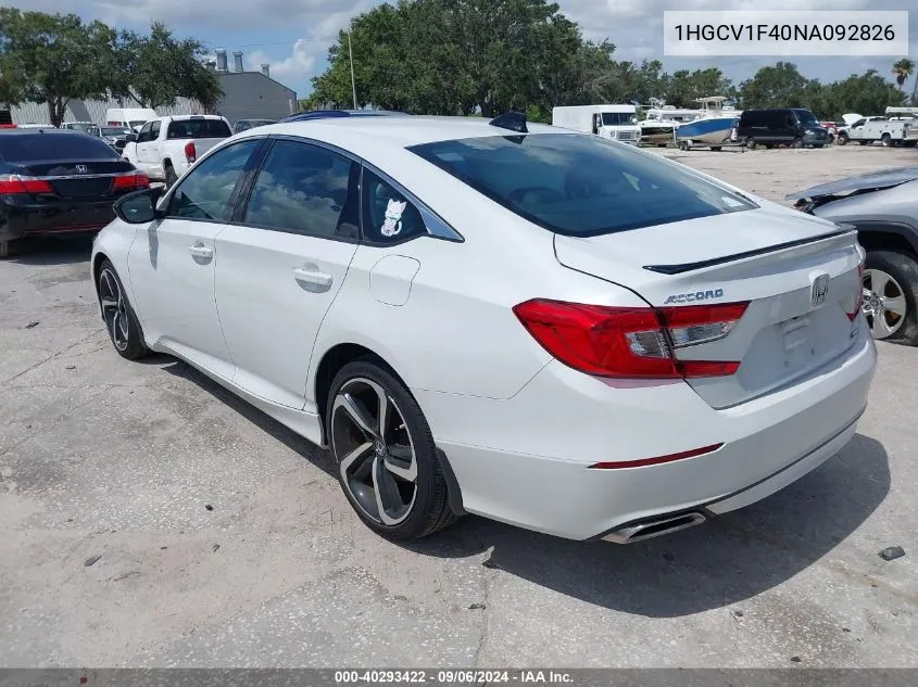 2022 Honda Accord Sport Special Edition VIN: 1HGCV1F40NA092826 Lot: 40293422