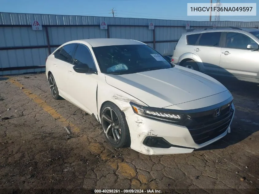 2022 Honda Accord Sport VIN: 1HGCV1F36NA049597 Lot: 40298261