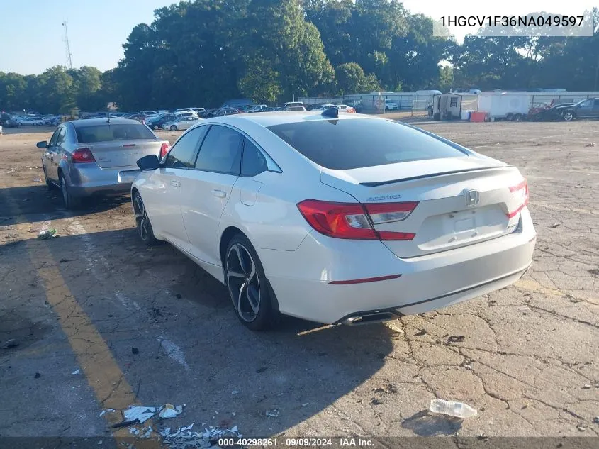 2022 Honda Accord Sport VIN: 1HGCV1F36NA049597 Lot: 40298261