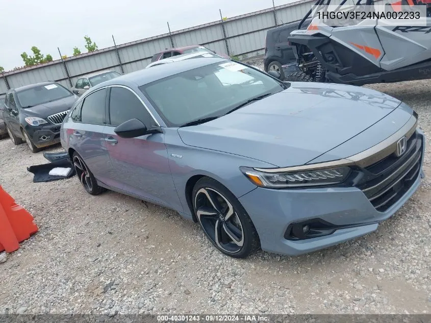 2022 Honda Accord Hybrid Sport VIN: 1HGCV3F24NA002233 Lot: 40301243