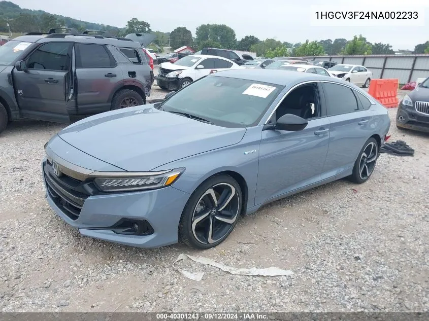 2022 Honda Accord Hybrid Sport VIN: 1HGCV3F24NA002233 Lot: 40301243