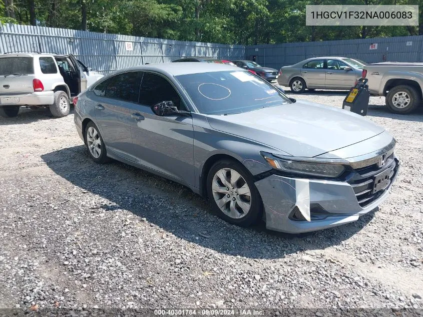 2022 Honda Accord Sport VIN: 1HGCV1F32NA006083 Lot: 40301784