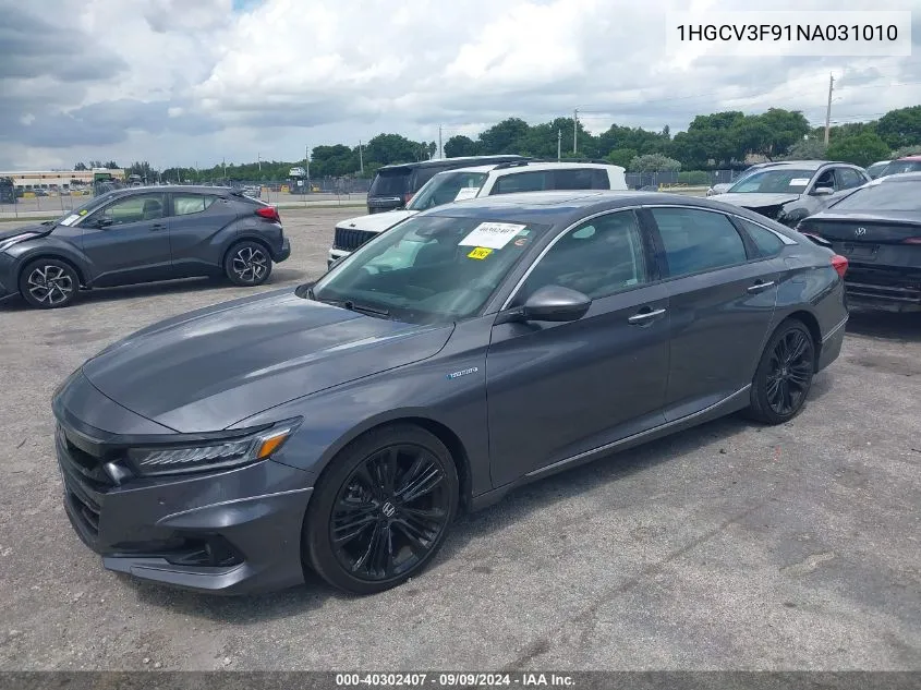 2022 Honda Accord Hybrid Touring VIN: 1HGCV3F91NA031010 Lot: 40302407