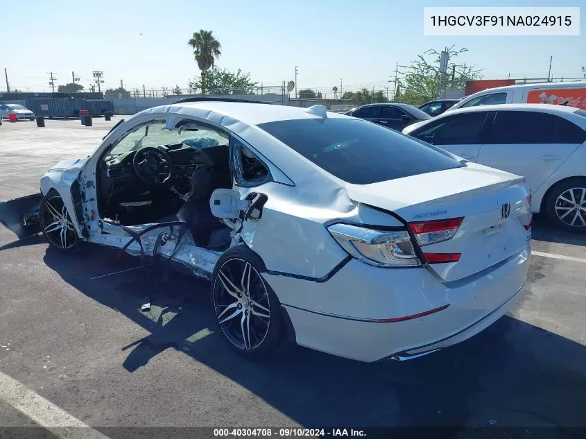 2022 Honda Accord Touring Hybrid VIN: 1HGCV3F91NA024915 Lot: 40304708