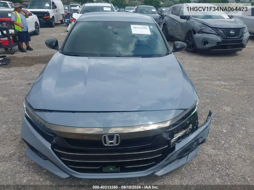 2022 Honda Accord Sport VIN: 1HGCV1F34NA064423 Lot: 40313350