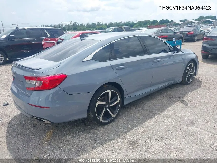 2022 Honda Accord Sport VIN: 1HGCV1F34NA064423 Lot: 40313350