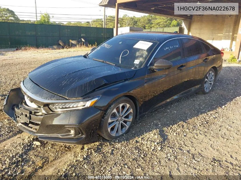 2022 Honda Accord Sport 2.0T VIN: 1HGCV2F36NA022678 Lot: 40315005