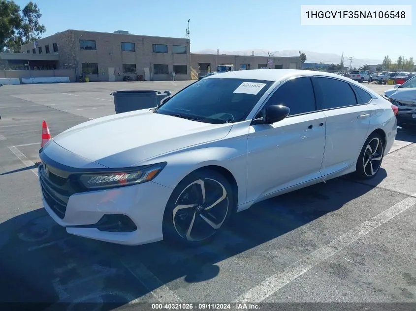 2022 Honda Accord Sport VIN: 1HGCV1F35NA106548 Lot: 40321026