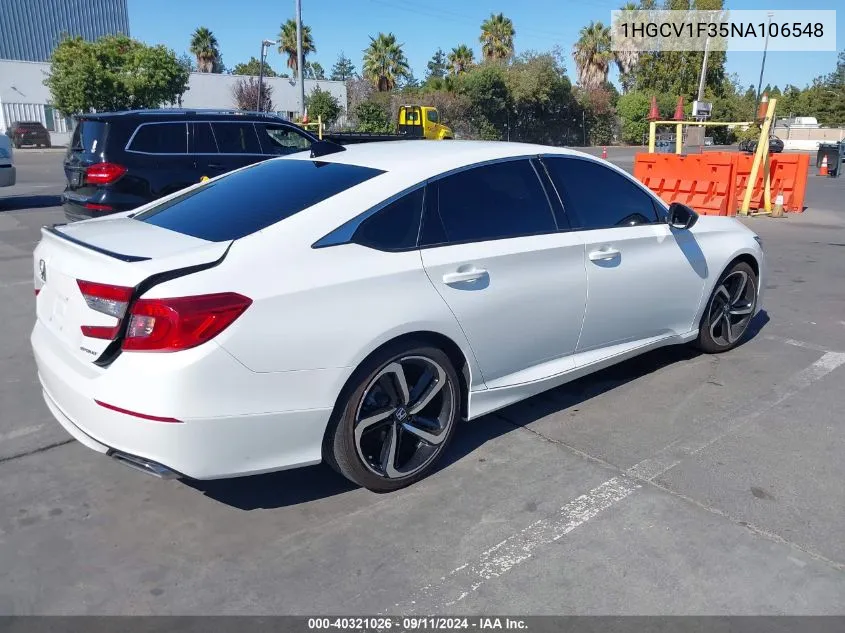 2022 Honda Accord Sport VIN: 1HGCV1F35NA106548 Lot: 40321026