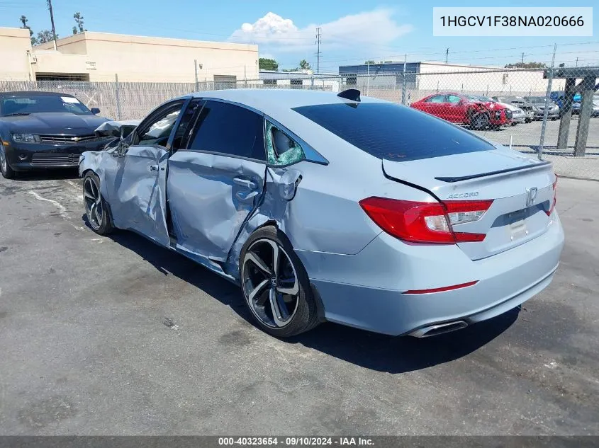 2022 Honda Accord Sport VIN: 1HGCV1F38NA020666 Lot: 40323654