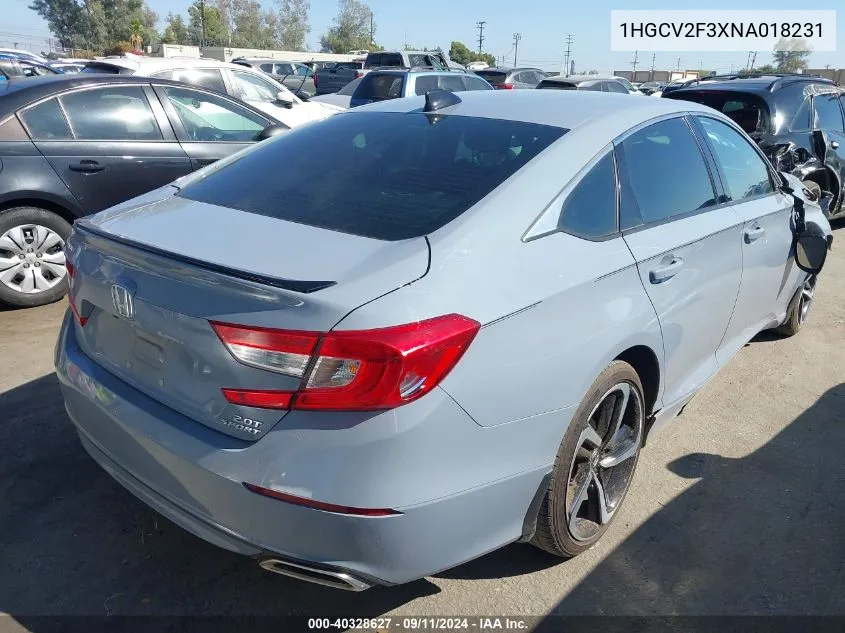 2022 Honda Accord Sport 2.0T VIN: 1HGCV2F3XNA018231 Lot: 40328627