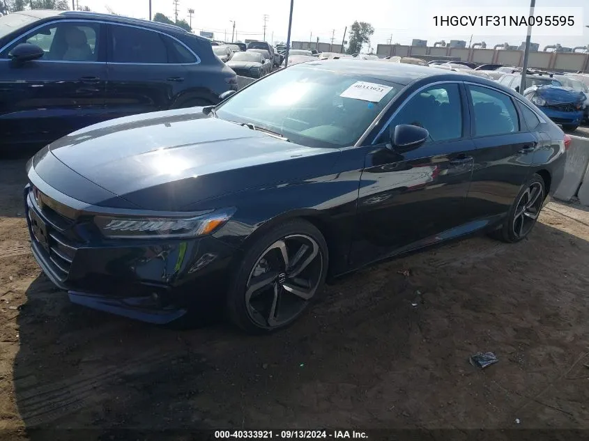 2022 Honda Accord Sport VIN: 1HGCV1F31NA095595 Lot: 40333921