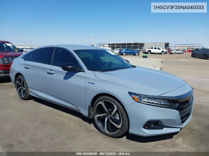 2022 Honda Accord Hybrid Sport VIN: 1HGCV3F20NA040333 Lot: 40335849