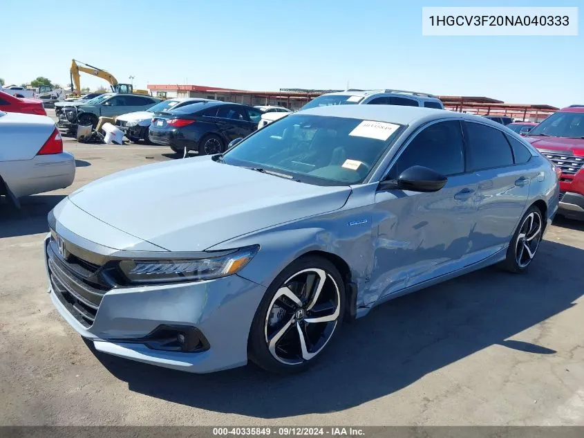 2022 Honda Accord Hybrid Sport VIN: 1HGCV3F20NA040333 Lot: 40335849