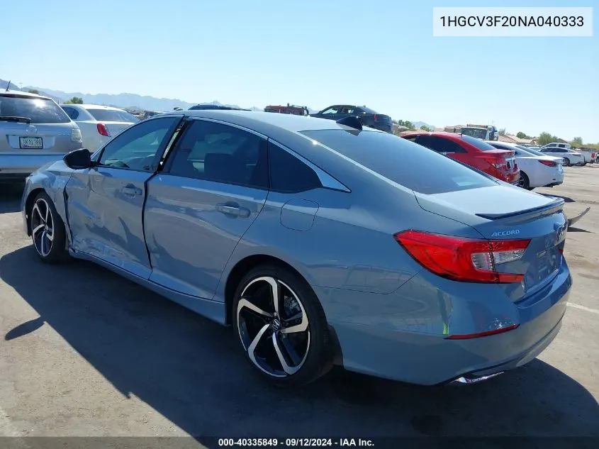 2022 Honda Accord Hybrid Sport VIN: 1HGCV3F20NA040333 Lot: 40335849