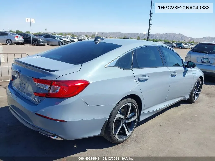 1HGCV3F20NA040333 2022 Honda Accord Hybrid Sport