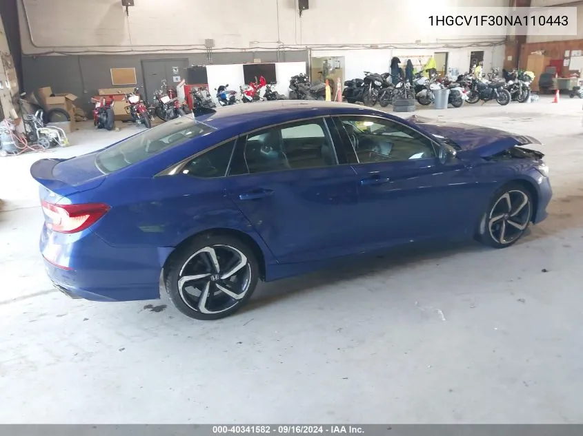 2022 Honda Accord Sport VIN: 1HGCV1F30NA110443 Lot: 40341582