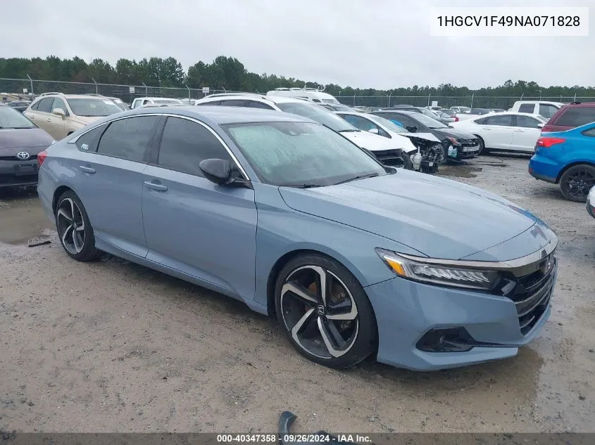 2022 Honda Accord Sport Se VIN: 1HGCV1F49NA071828 Lot: 40347358