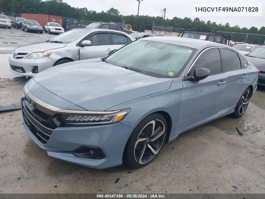 2022 Honda Accord Sport Se VIN: 1HGCV1F49NA071828 Lot: 40347358