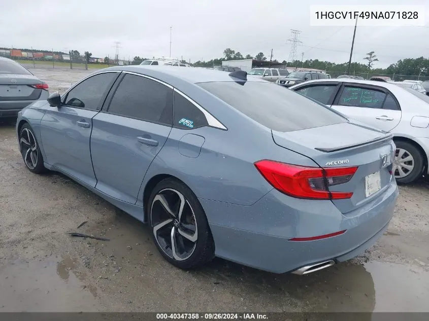 2022 Honda Accord Sport Se VIN: 1HGCV1F49NA071828 Lot: 40347358