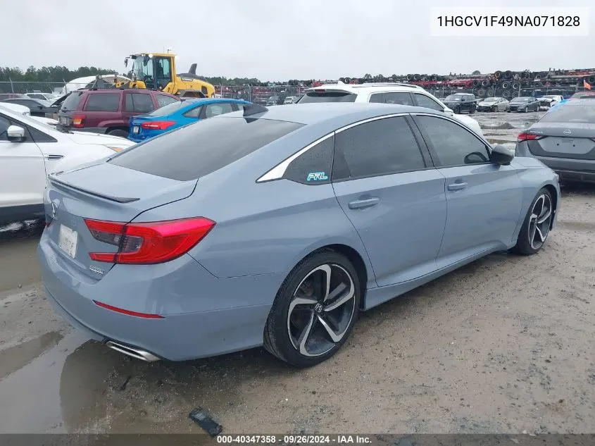 2022 Honda Accord Sport Se VIN: 1HGCV1F49NA071828 Lot: 40347358