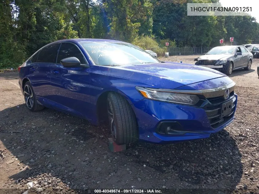 2022 Honda Accord Sport Special Edition VIN: 1HGCV1F43NA091251 Lot: 40349574