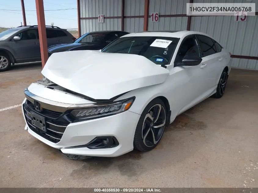 2022 Honda Accord Sport 2.0T VIN: 1HGCV2F34NA006768 Lot: 40358530