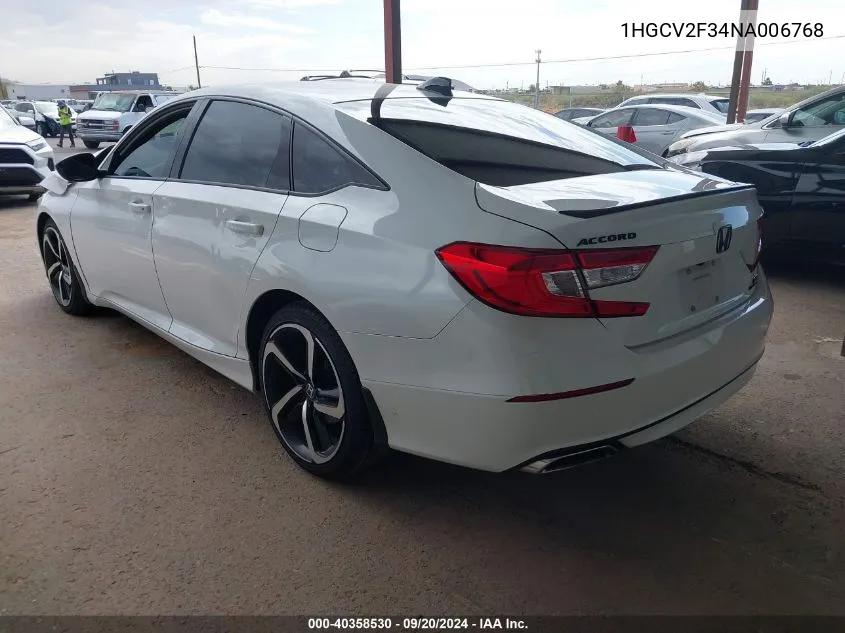 2022 Honda Accord Sport 2.0T VIN: 1HGCV2F34NA006768 Lot: 40358530