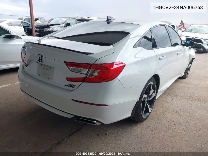 2022 Honda Accord Sport 2.0T VIN: 1HGCV2F34NA006768 Lot: 40358530