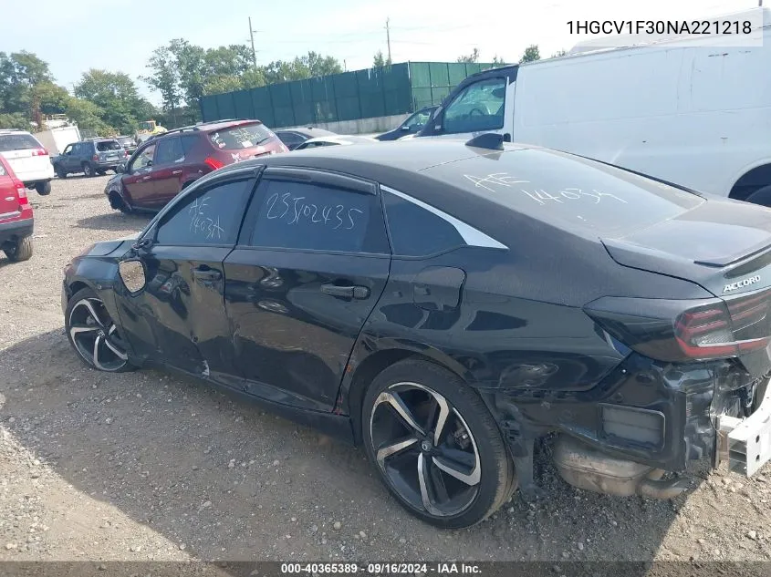 2022 Honda Accord Sport VIN: 1HGCV1F30NA221218 Lot: 40365389