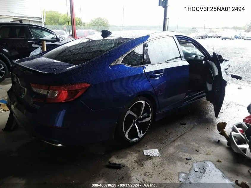 2022 Honda Accord Hybrid Sport VIN: 1HGCV3F25NA012494 Lot: 40370629