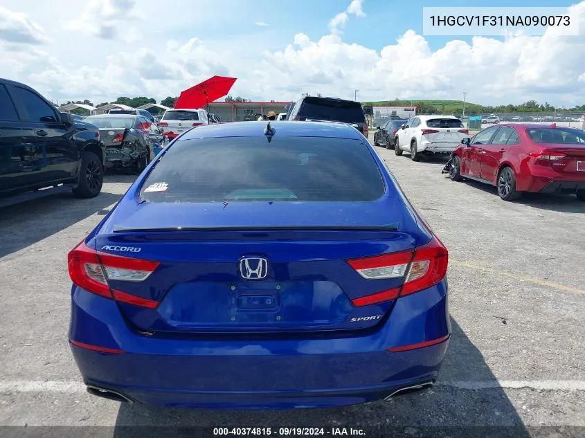 2022 Honda Accord Sport VIN: 1HGCV1F31NA090073 Lot: 40374815