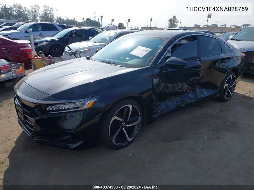 2022 Honda Accord Sport Special Edition VIN: 1HGCV1F4XNA028759 Lot: 40374998