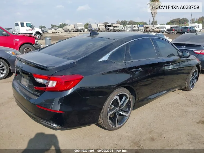 2022 Honda Accord Sport Special Edition VIN: 1HGCV1F4XNA028759 Lot: 40374998