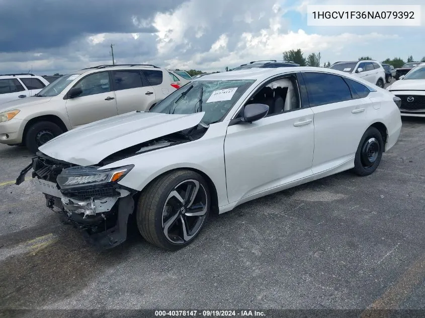 2022 Honda Accord Sport VIN: 1HGCV1F36NA079392 Lot: 40378147