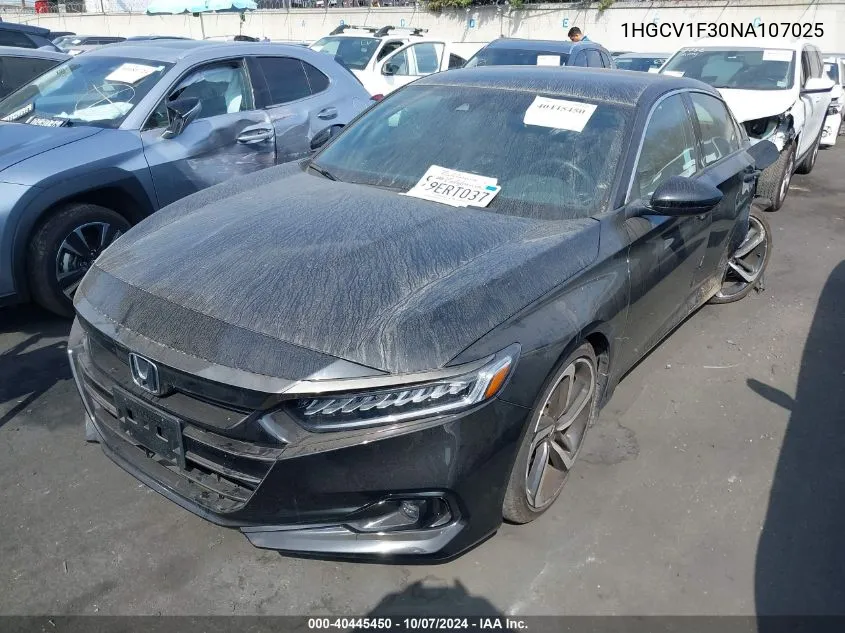 2022 Honda Accord Sport VIN: 1HGCV1F30NA107025 Lot: 40445450