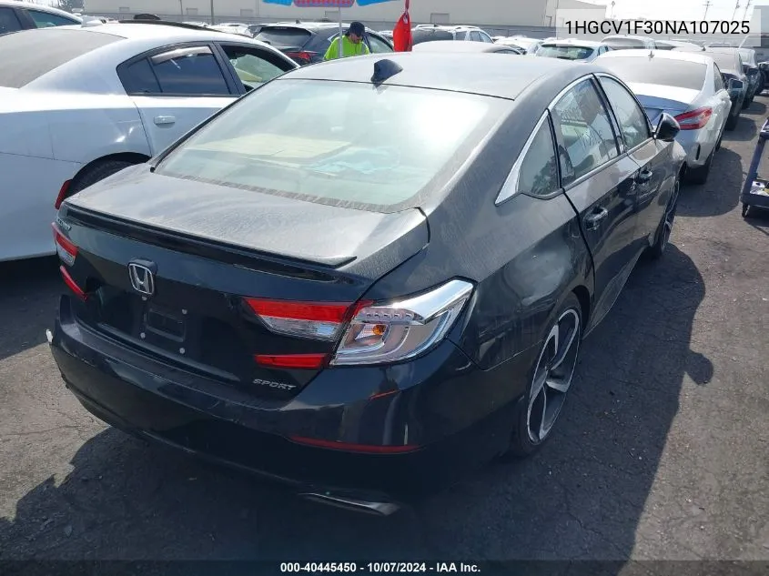 2022 Honda Accord Sport VIN: 1HGCV1F30NA107025 Lot: 40445450